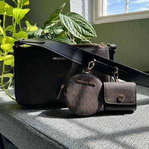 Michael Kors Jet Set Black/Brown Tech Crossbody